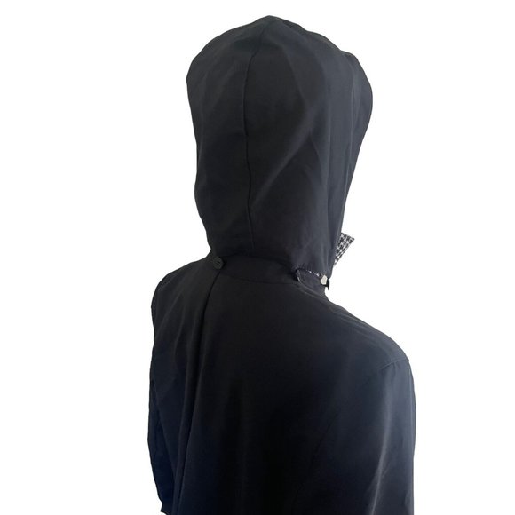 Sanyo Long Sleeve Button Closure Hood Houndstooth Trench Coat Jacket Black - 12 - Picture 5 of 12